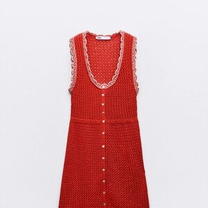 Zara Red Knit Dress with Lace Detail